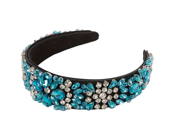 Turquoise crystal headband by Cupids Millinery CU586 - Image 2