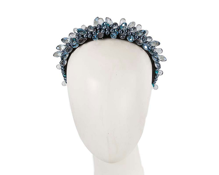 Blue crystal headband by Cupids Millinery