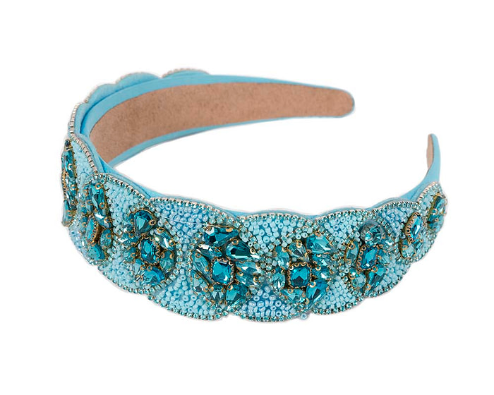 Turquoise crystal headband by Cupids Millinery CU589 - Image 2