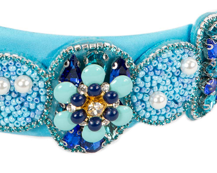 Turquoise crystal headband by Cupids Millinery CU592 - Image 3