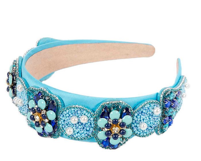 Turquoise crystal headband by Cupids Millinery CU592 - Image 2