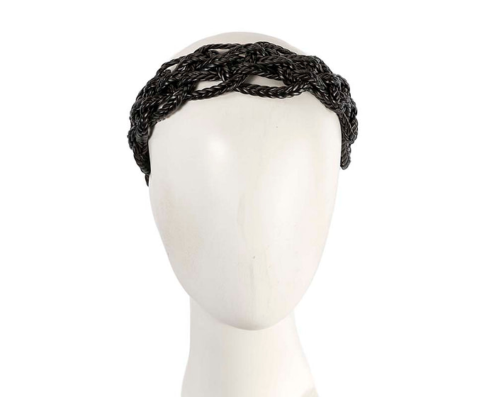 Pleated black leather fascinator headband