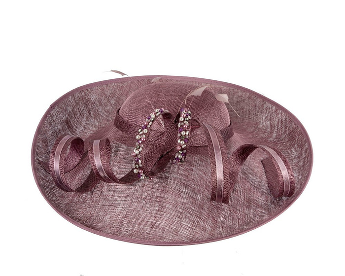 Large mauve sinamay fashion hat - Image 4