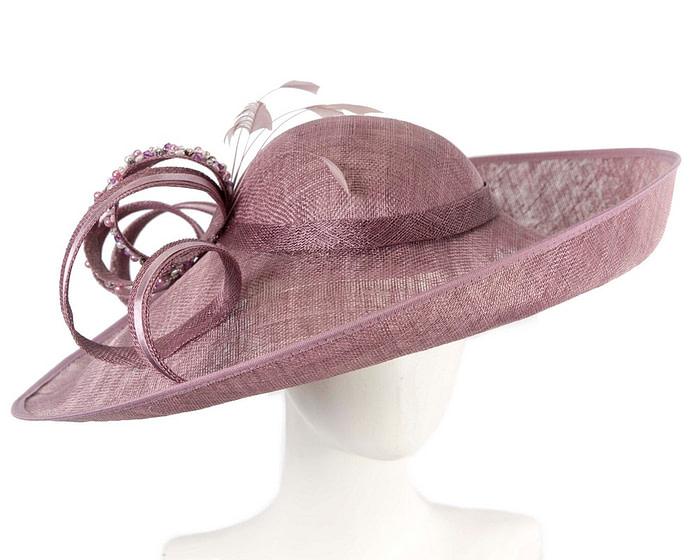 Large mauve sinamay fashion hat