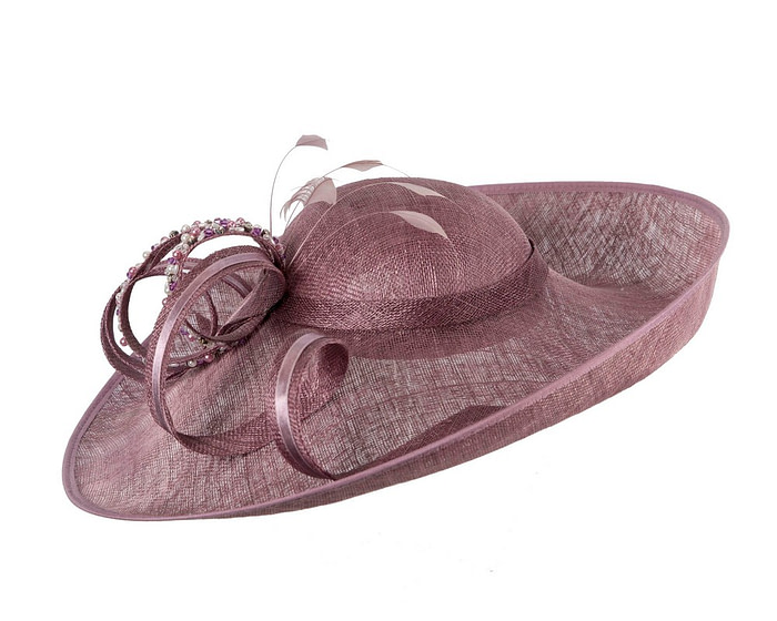 Large mauve sinamay fashion hat - Image 2