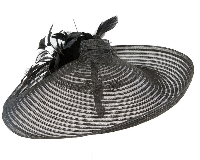 Large black fascinator with feather flower - Image 3