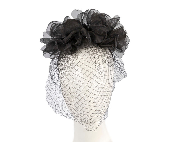 Black flower headband with face veil by Max Alexander