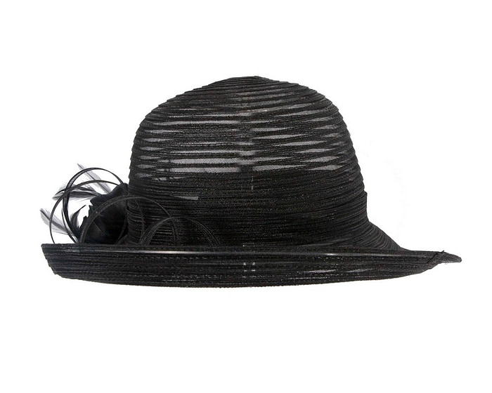 Black hat with feather flower - Image 3