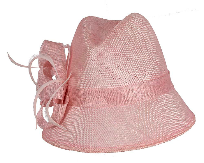 Pink straw fedora hat by Cupids Millinery - Image 2