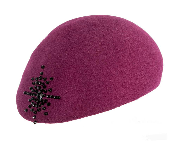 Fuchsia winter felt beret - Image 2