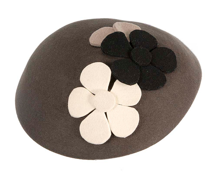 Grey winter felt beret CU615 - Image 4