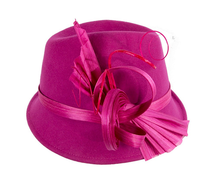 Fuchsia ladies winter fashion felt fedora hat by Fillies Collection F686 - Image 4