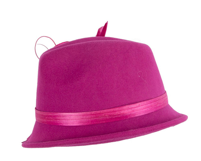 Fuchsia ladies winter fashion felt fedora hat by Fillies Collection F686 - Image 3