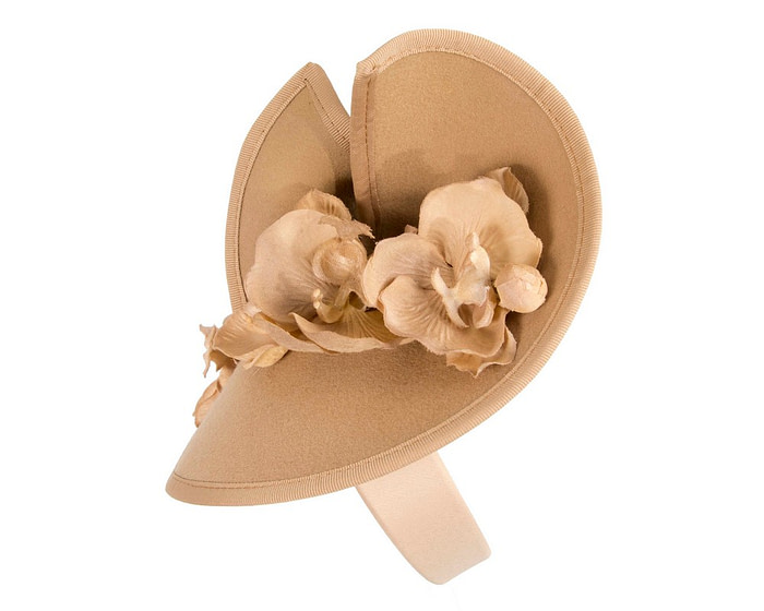 Beige winter felt fascinator with orchid - Image 3