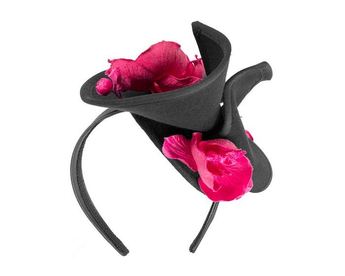 Black and fuchsia winter felt fascinator with orchid - Image 6