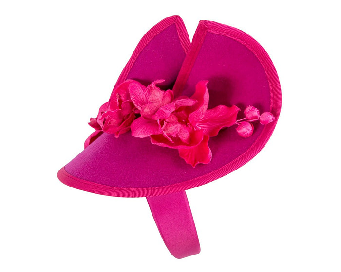 Fuchsia winter felt fascinator with orchid - Image 3