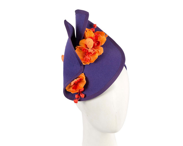 Purple and orange winter felt fascinator with orchid