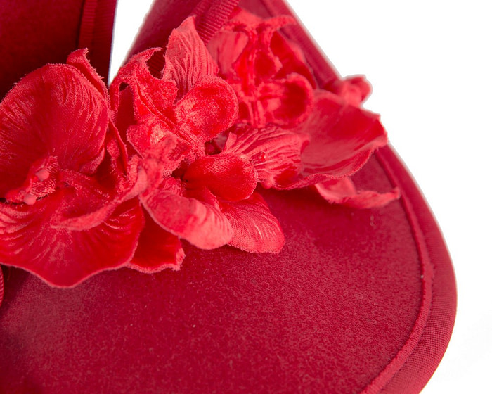 Red winter felt fascinator with orchid - Image 5