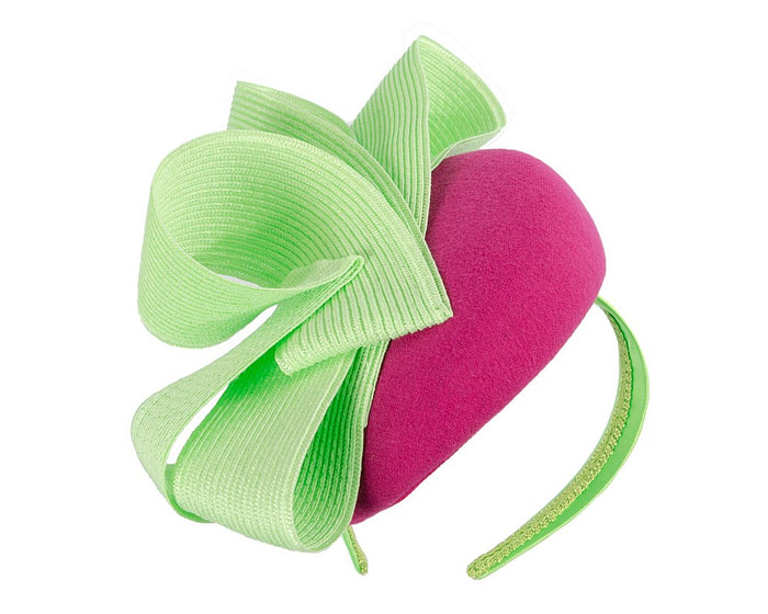 Fuchsia & lime pillbox winter fascinator by Fillies Collection - Image 2