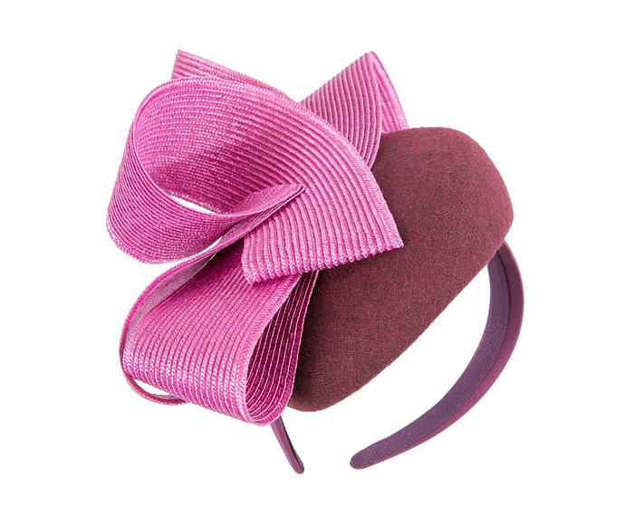 Wine & fuchsia pillbox winter fascinator by Fillies Collection - Image 2