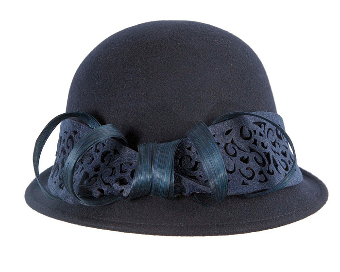 Felt navy cloche hat by Fillies Collection - Image 4