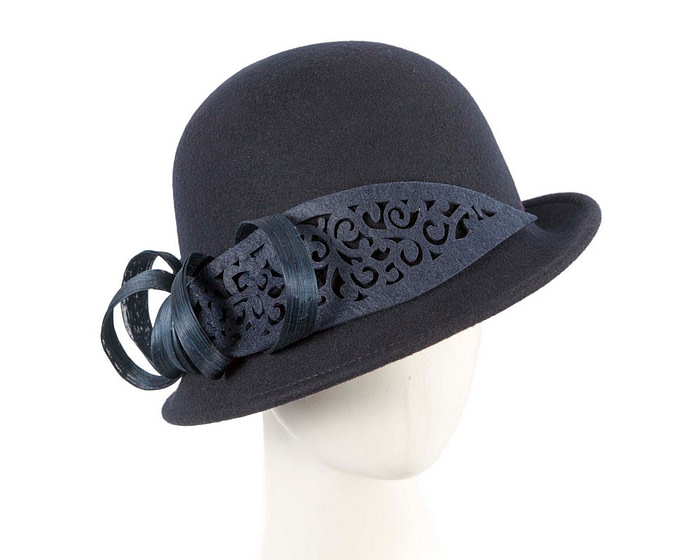 Felt navy cloche hat by Fillies Collection