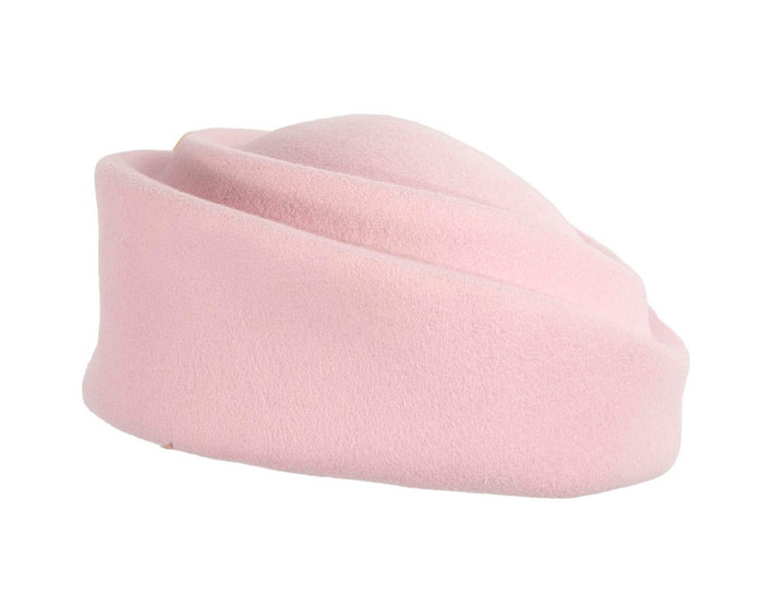 Large pink felt beret with leather flower - Image 6