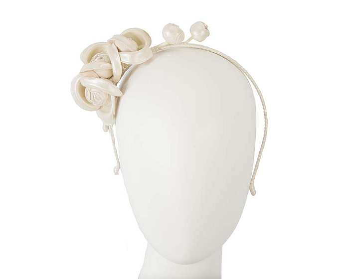 Cream leather flowers headband by Max Alexander