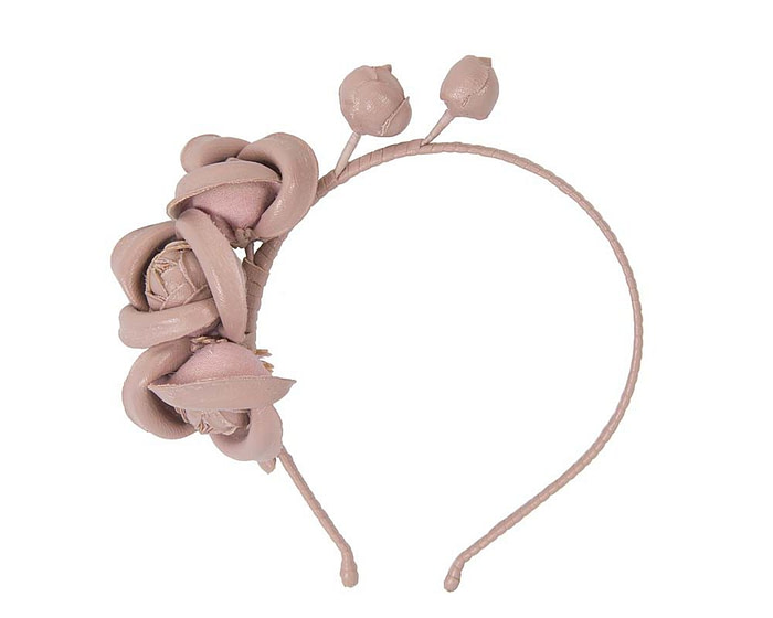 Taupe leather flowers headband by Max Alexander - Hats From OZ