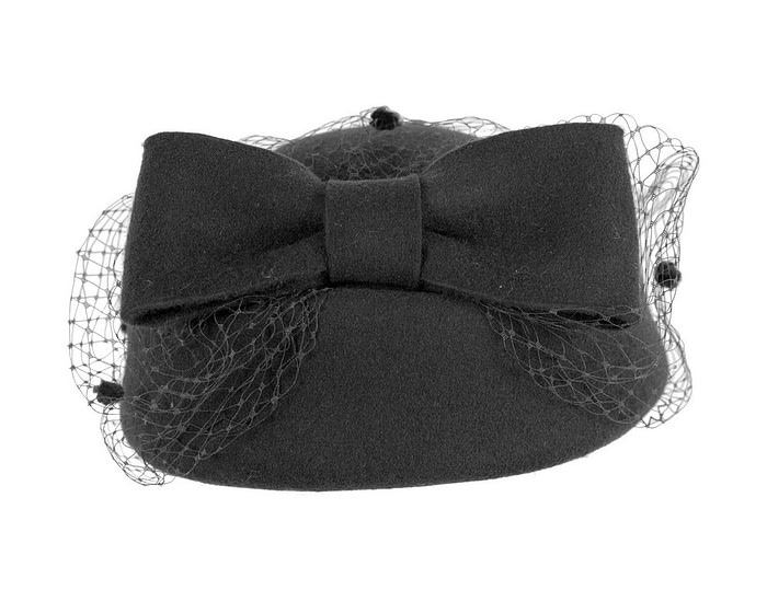 Black felt pillbox hat with face veil by Max Alexander - Image 6