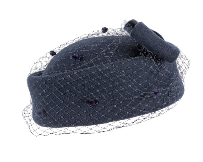 Navy felt pillbox hat with face veil by Max Alexander - Hats From OZ