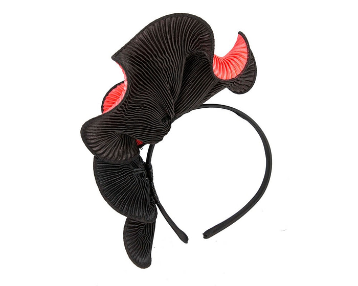 Coral & black racing fascinator by Max Alexander - Hats From OZ