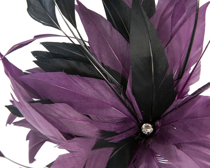 Purple feather flower fascinator headband - Image 3