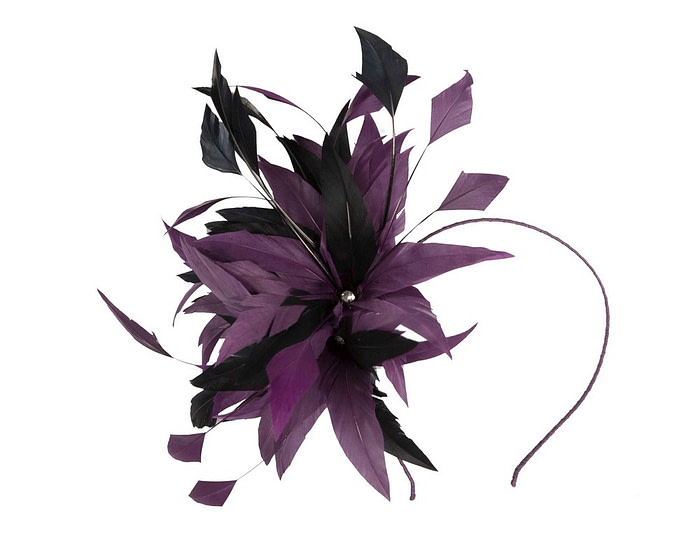 Purple feather flower fascinator headband - Image 2