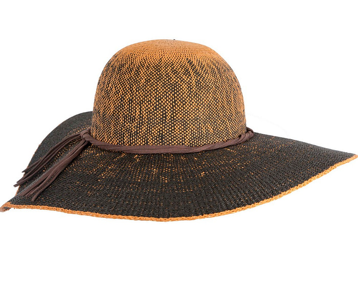 Multi-color brown wide brimmed ladies summer beach hat - Image 2