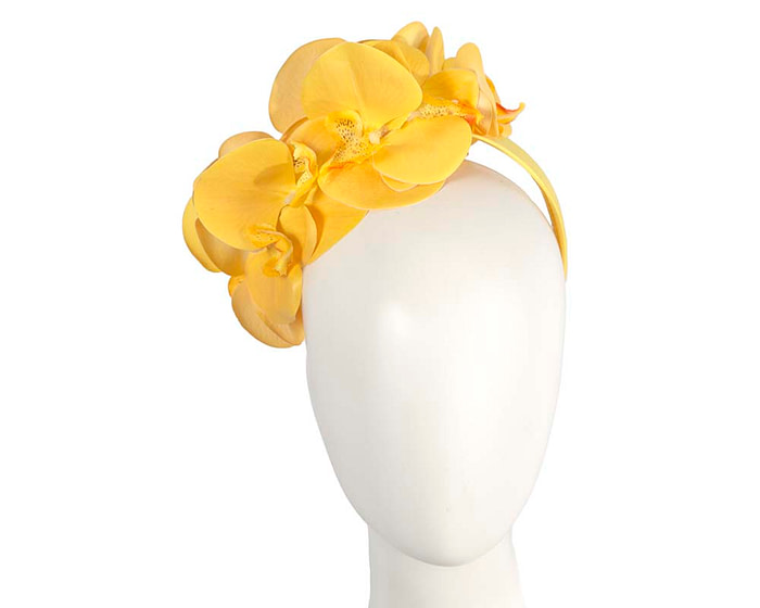 Bespoke yellow orchid flower headband by Fillies Collection