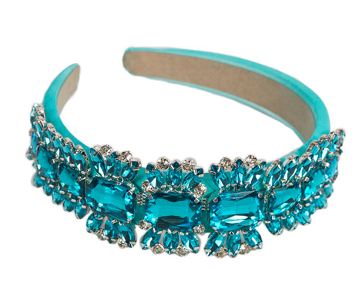 Turquoise crystal fascinator headband by Cupids Millinery - Image 2