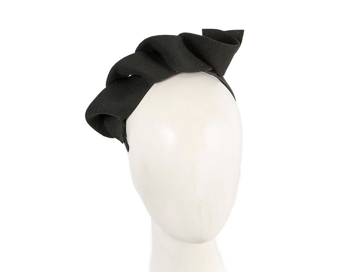 Twisted black felt winter racing fascinator by Max Alexander