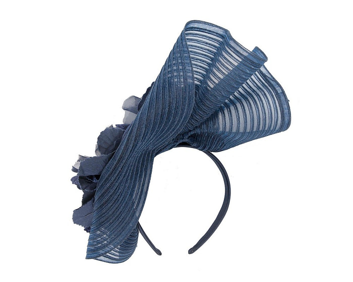 Large navy racing fascinator with flowers by Fillies Collection - Image 4