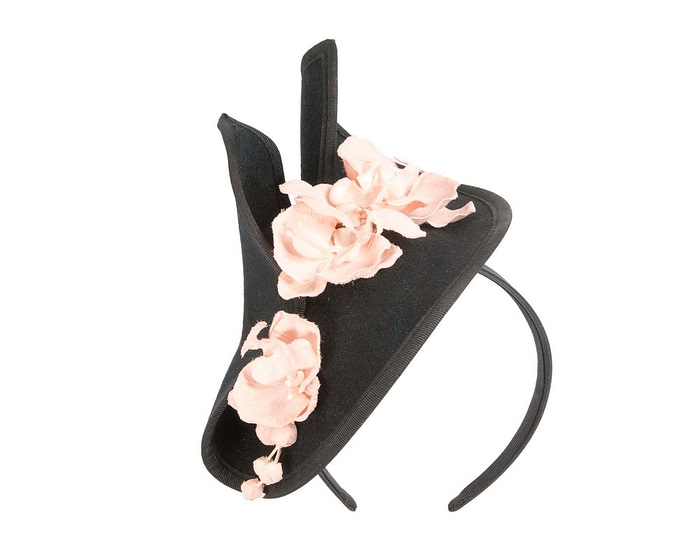 Black and nude winter felt fascinator with orchid - Image 2