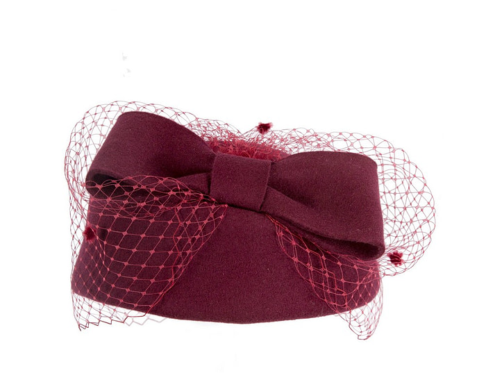 Burgundy felt pillbox hat with face veil by Max Alexander - Image 5