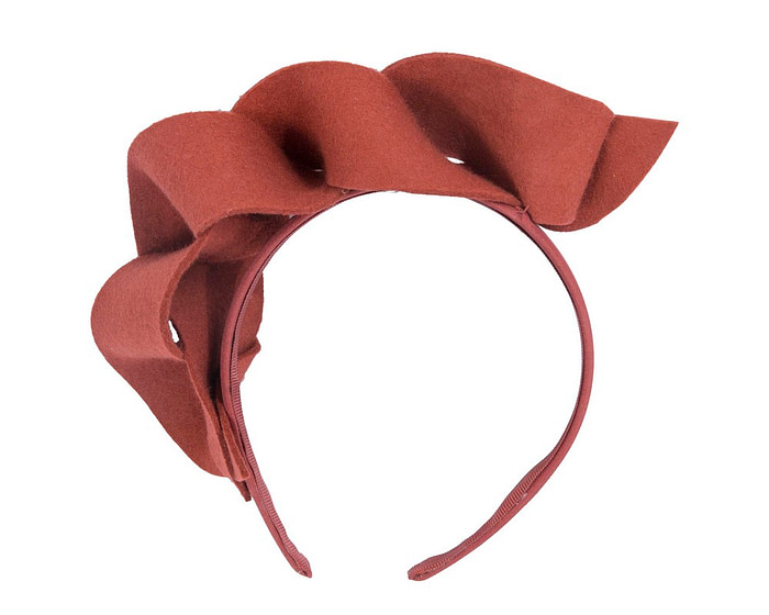 Twisted orange felt winter racing fascinator by Max Alexander - Image 2