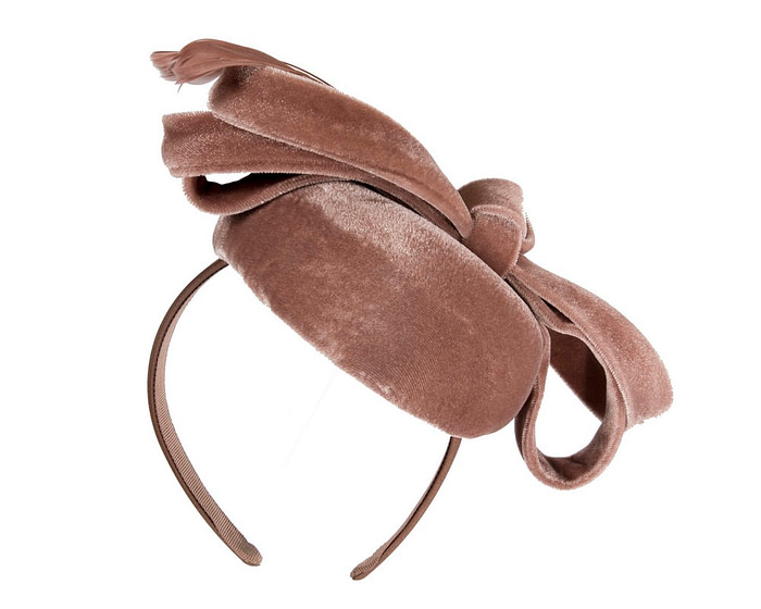 Taupe velvet pillbox winter fascinator - Hats From OZ