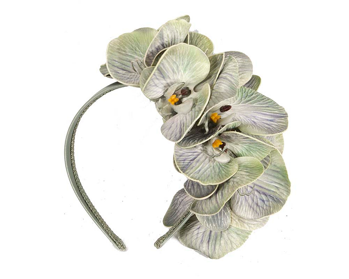 Bespoke pistachio green orchid flower headband by Fillies Collection - Image 4