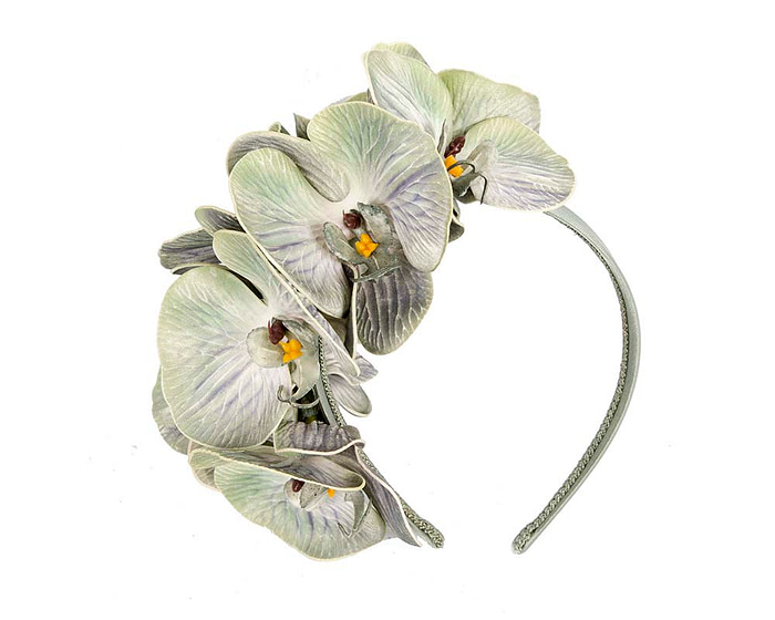 Bespoke pistachio green orchid flower headband by Fillies Collection - Image 2