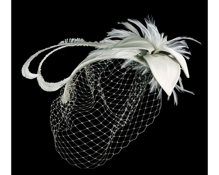 Mint Green Custom Made Cocktail Hat Fascinator with veiling - Image 2