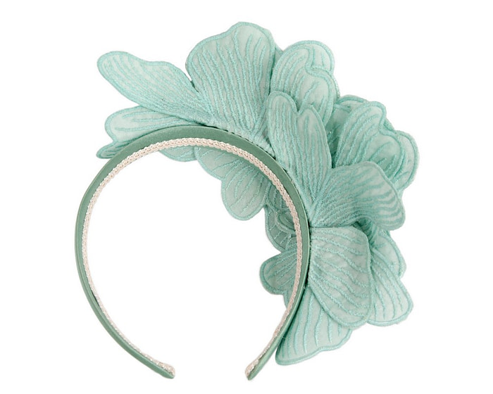 Mint green lace flower fasinator - Image 4