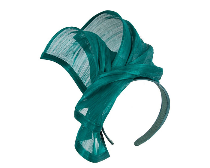 Bespoke teal silk abaca racing fascinator by Fillies Collection - Image 2