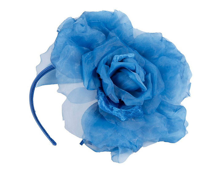 Large royal blue silk flower fascinator by Fillies Collection - Image 2