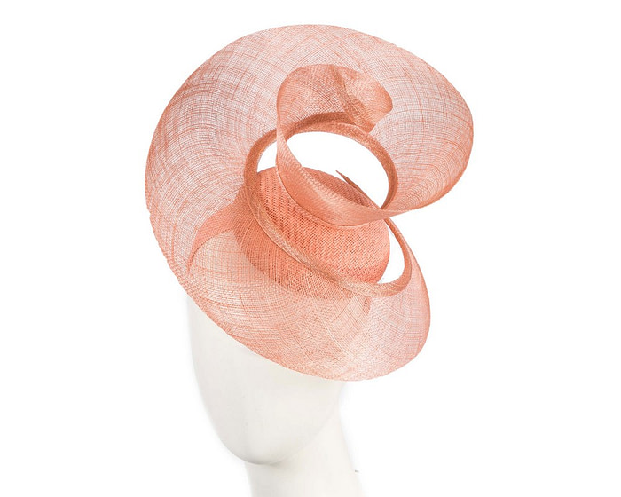 Bespoke coral sinamay fascinator by Fillies Collection